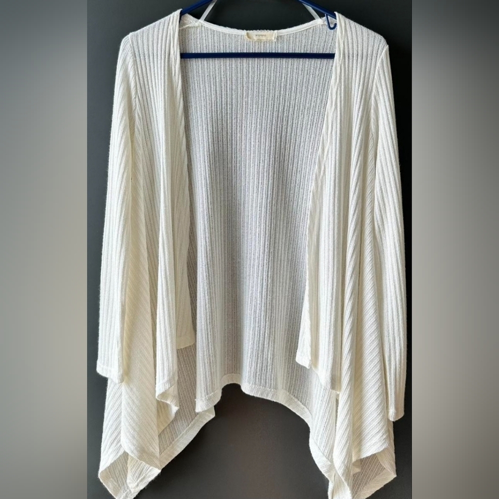 Soprano Textured White Flowy Open Highlow Cardigan Girls Kids Size Large (14)